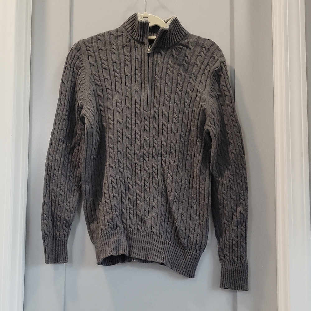 Izod Men's Charcoal Cable Knit Zip-Up Sweater